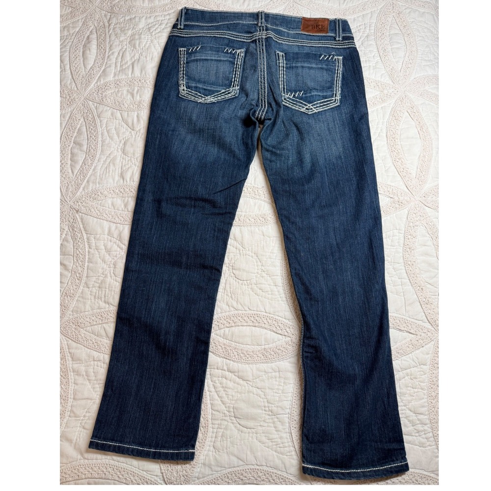 BKE Stella Straight Leg Crop Jeans Dark Wash Contrast Stitch Cowgirl Womens 29 - Picture 5 of 6